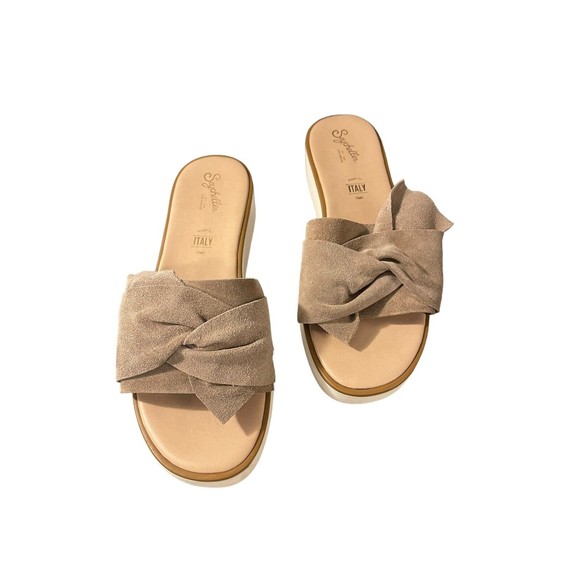 Seychelles Shoes - Seychelles Coast Taupe Beige Platform Knot Leather Slide Sandals Size 9.5